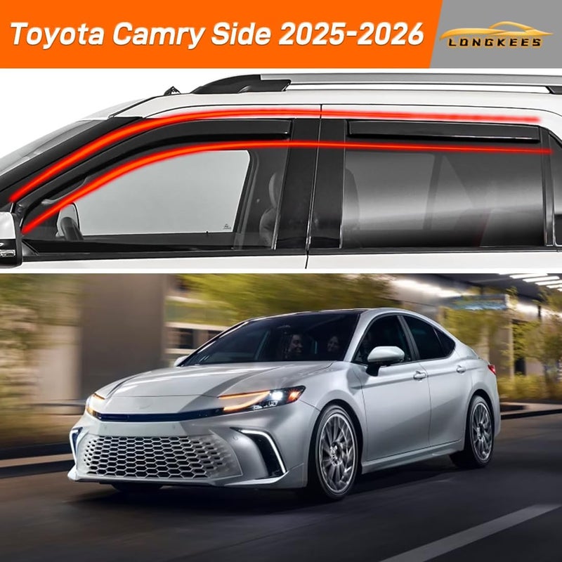 LONGKEES in-Channel Window Visors Rain Guards FIT Toyota Camry Side (2025-2026) – 4-Piece in-Channel Dark-Smoke Polycarbonate Vent Deflectors - Image 2
